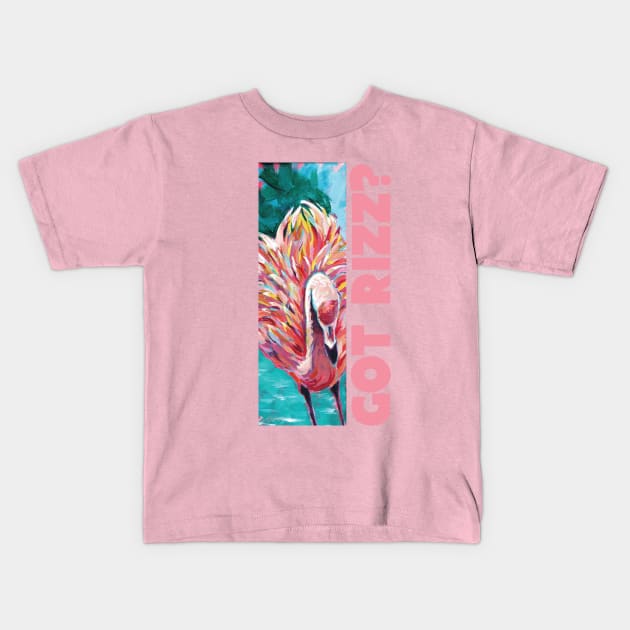 Got Rizz? Extra Fancy Handpainted Flamingo - Show Off Your Tropical Vibes and Flaunt Your Flamboyance Kids T-Shirt by Angel Pronger Design Chaser Studio